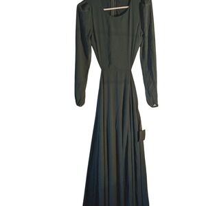 Lulu Dark Green Long Sleeve Dress Back Zipper Cutout Waist Xs  Formal‎  Gown